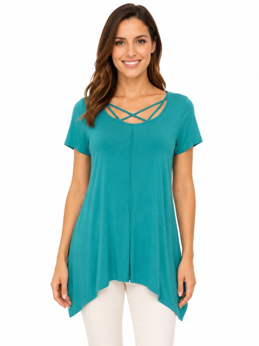 Terre Bleue Women's Blue Green Strappy Tunic Top